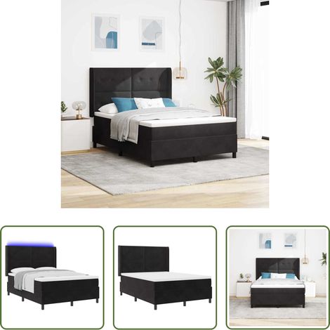 LED Beleuchtung - Boxspringbett mit LED-Lichtleisten Schwarz 140 x 200 cm Samt (1/5)