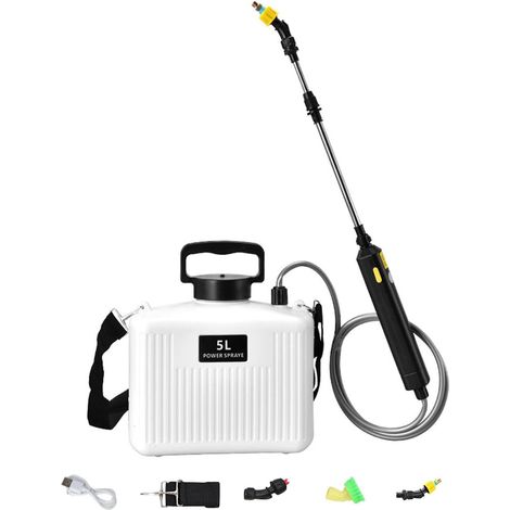Elektrische Gartenspritze, Schulterspritze, verschleißfester Schaft, ausziehbar bis 60 cm, 5 l, weiß (1/5)