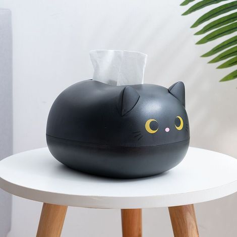 Boîte de rangement pour serviettes en papier dessin animé chat motif boîte à mouchoirs boîte à mouchoirs Anti-chute boîte à mouchoirs baleine avec support pour téléphone portable(noir) (1/5)