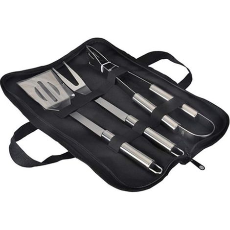 Juego de utensilios para barbacoa - Accesorios de acero inoxidable para barbacoa - 3 piezas - Incluye bolsa de transporte (1/5)