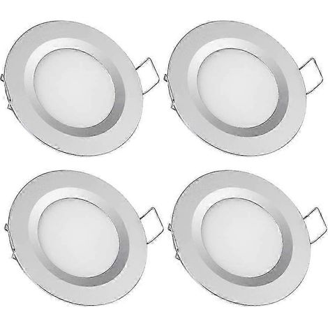 Dix spots encastrés à LED, 12 V, diamètre de trou 58-65 mm, 3 W, 3200 K, éclairage de plafond blanc chaud, finition argentée, pour camping-car, bateau, caravane, fourgon, yacht (1/5)
