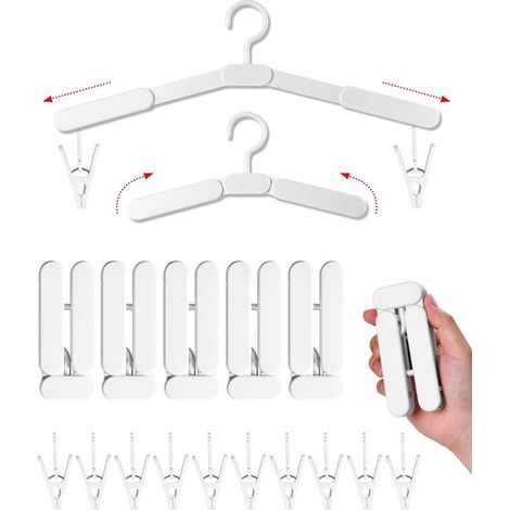 Faltbare Reisekleiderbügel, 5er-Pack, mit Clips, Kunststoff, für Hotels, Reisen und Geschäftsreisen, Weiß (1/5)
