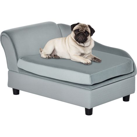 PawHut Pet Sofa Chair, with Storage, Cushion, for Small Dogs, Cats - Light Grey