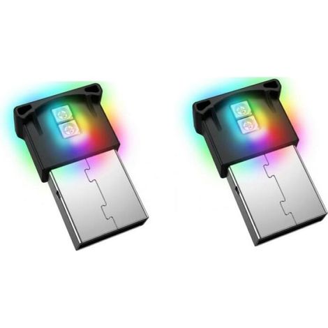 2 Pcs USB LED Lumière D'Ambiance Intérieure De Voiture,Mini Lampe RGB 7 Couleurs Réglables,Éclairage Ambiant Pour Voiture,PC Portables Et Banques D'Alimentation,Universelle Lumières d'ambianc (1/5)