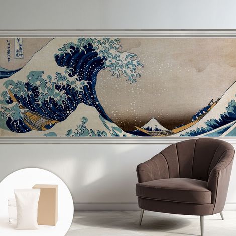 Papier peint intissé pour salon chambre à coucher peint imprimé Installation facile - Colle incluse gratuite Vague dramatique 250x104 cm (1/5)