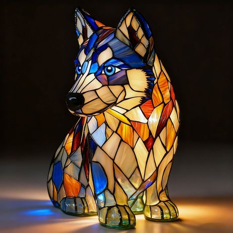 Sitzende Husky-Tischlampe (batteriebetrieben) – Retro-Tischlampe – 3D-Tier-Nachtlicht – 17 cm – LED-3D-Lichtornament