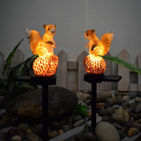 Solar-Eichhörnchen-Figur aus Kiefernholz - Eichhörnchen-Dekoration aus Kunstharz - für den Garten