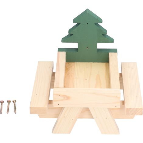 Table de pique-nique extérieure en bois avec porte-épis de maïs pour nourrir les écureuils.-AquaForge (1/5)