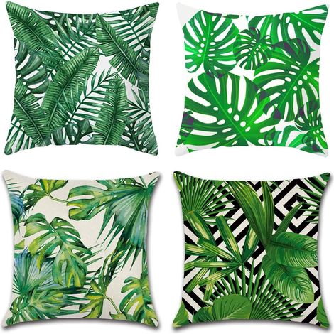 Coussin Canape 40x40, Petit Coussin Decoratif Lot de 4 Taie Oreiller Vert Motif de Feuilles Tropicales Housse Coussin Canapé Jardin Extérieur MHY-0325ZZT-005 (1/5)