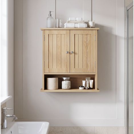 Mobile bagno a parete 54,6 x 19,8 x 59,9 cm in MDF rovere chiaro con contenitore (1/5)
