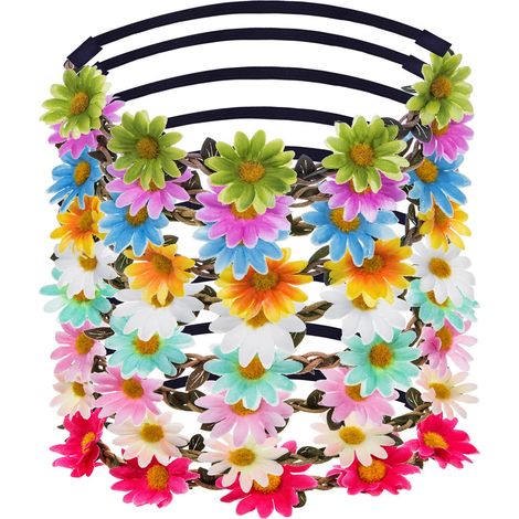 Headband Fleur - Couronne Florale en Tissu avec Cordon Ciré et Élastique Réglable - Pour Festival Mariage Fête - Lot de 9 Pièces (1/5)