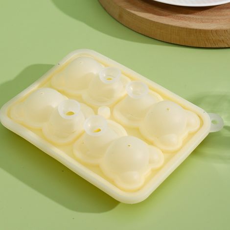 Moule à glaçons en forme de petit ours, 4 compartiments, en silicone, jaune, idéal pour la confection de glaces, gâteaux et bougies. (1/5)