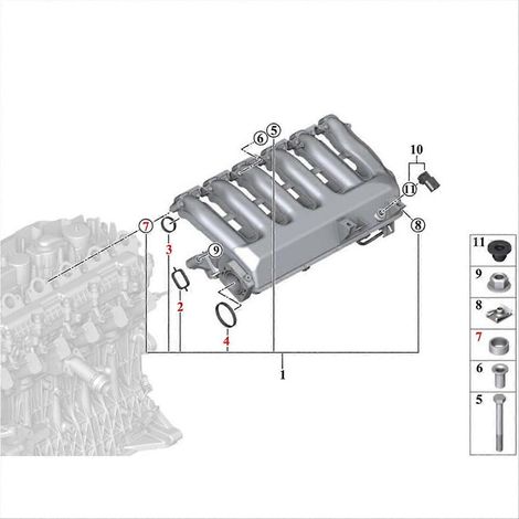 Kit de 20 joints de collecteur d'admission compatible avec BMW Série 5 E61 X3 11612246945 (1/5)
