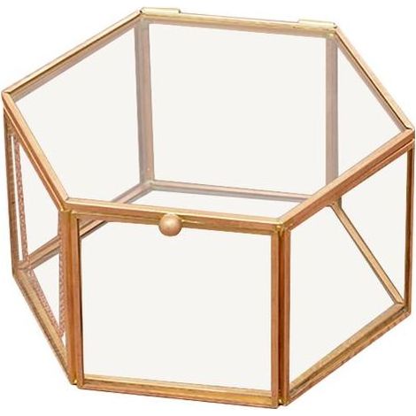 Boîte à bijoux en verre transparent hexagonale pour alliance, décor floral géométrique pour la maison (1/5)