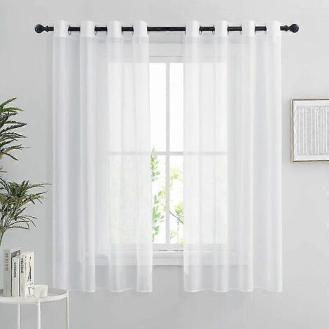 Rideaux en tulle blanc - Lot de 2 rideaux courts 132 x 160 cm Décoration intérieure Chambre Cuisine, Blanc, Lot de 2 (1/4)