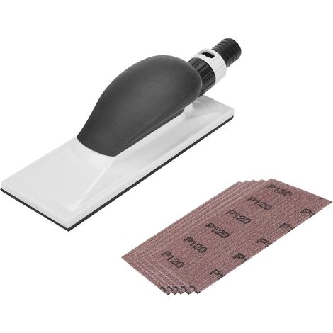 Meuleuse manuelle avec aspiration, 51 trous, 200 x 70 mm, 6 blocs abrasifs, bandes abrasives en maille, grain P80 P120 P180 P240 P320 P400 pour plaques de plâtre, polissage bois (1/5)