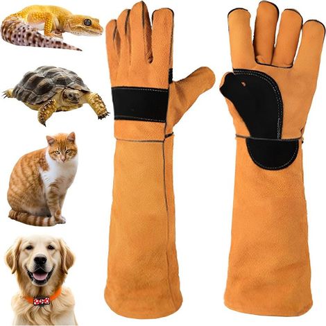 Gants anti-morsure en cuir de vache, 45 cm, Jaune, Résistant à la déchirure, Réutilisable, Multifonctionnel (1/5)