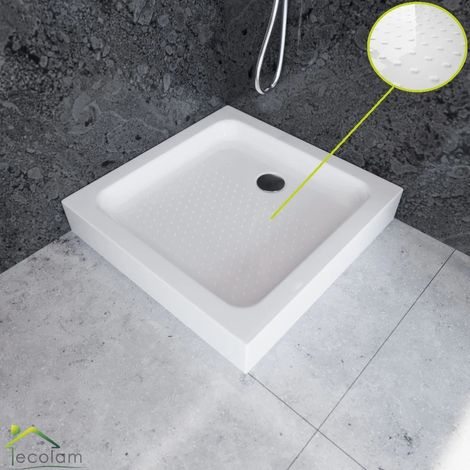 ECOLAM Receveur de douche carré Tim 90x90 x 15 cm avec surface antidérapante  profondeur 5 cm  pieds  Receveur de douche blanc (1/5)