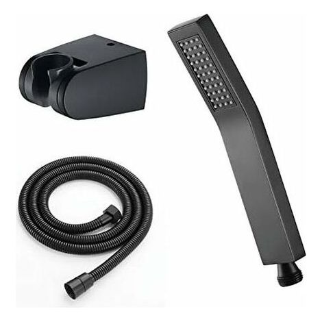 Pommeau de Douche Laiton Douchette à Main avec Flexible Pomme de Douche à Main Fonction Unique Anti Calcaire Tête de Douche avec Sortie d'eau en Silicone,Noir (1/4)