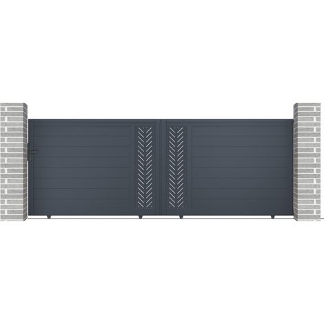 Portail coulissant aluminium 392x142 cm anthracite avec panneaux décoratifs (1/5)