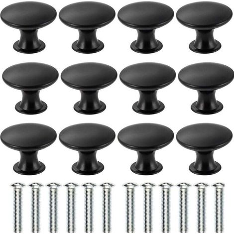 Lot de 12 boutons de tiroir vintage en laiton antique de 30 mm de diamètre，poignée de meubles de cuisine poignée de porte d'armoire (noir)-