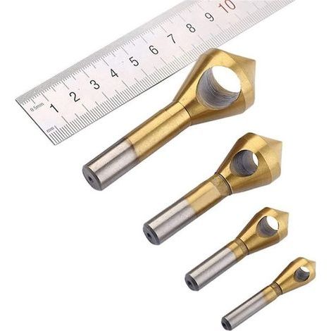 Hardware-Zubehör, 4-teilig, titanbeschichtete Fräser, Entgratungs-Stufenbohrer, Zentrierbohrer für Metall, Anfaswerkzeuge, 2-5/5-10/10-15/15-20 mm (1/4)