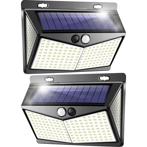 Lampe Solaire Exterieur, Projecteur LED Exterieur Detecteur de Mouvement 208 Led Ip65, Lumiere Spot LED Solaire Exterieur, Eclairage Exterieur avec Detecteur,Applique Murale pour Jardin Piscine-2 Pack