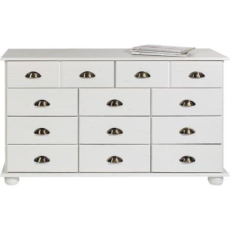 Idimex – Commode enfant en pin massif blanc – 11 tiroirs – Dimensions 73 x 117 x 35 cm – Poignées en métal bronze – Style classique (1/4)
