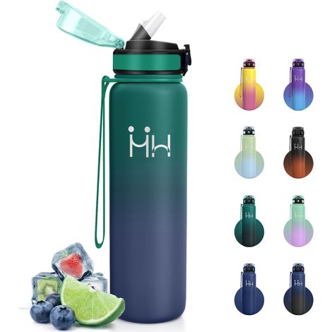 Gourde Isotherme 1L, Gourde Inox avec Paille, Double Paroi Isolante, sans BPA, Étanche à Paille, Portable, Réutilisable, Bouteille pour Bureau, Camping, Voyages (1/5)