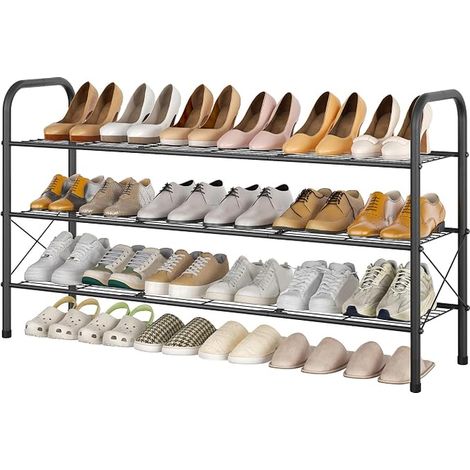 Étagère à Chaussure, Porte-Chaussures en Treillis Métal, Petit Meuble de Rangement Gain de Place, pour Entrée, Placard, Assemblage, Noir (1/5)