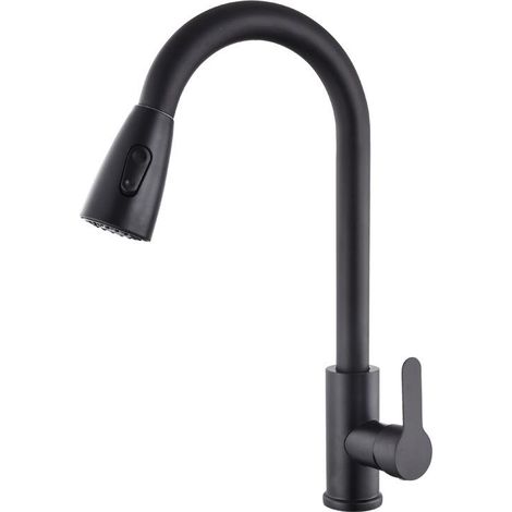Mitigeur de cuisine noir en acier inoxydable, orientable et télescopique, eau chaude et froide, robinet extractible pour évier domestique (1/3)