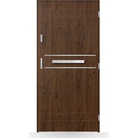 Porte d'entrée Clément 80-90-100cm en acier - Couleur: Noyer - Poussant: Gauche - Dimensions: 80 cm