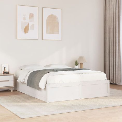 Bed Frame without Mattress White 150x200 cm King Size Solid Wood Pine vidaXL (1/5)