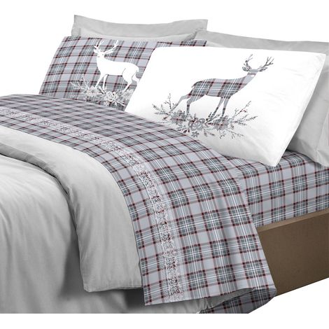 Completo letto 100% cotone Linea Cervo Piazza e mezza - Grigio (1/2)