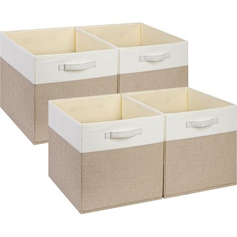 Stoffaufbewahrungswürfel – 4er-Set – Leinen und Kunststoff – Faltbar, Kallax-kompatibel – Hellkhakiweiß – 33 x 38 x 33 cm (1/5)