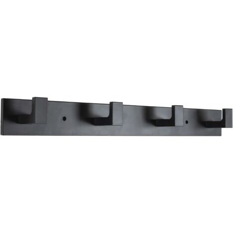 Porte-manteau mural 4 crochets en acier inoxydable – Fixation murale – Design minimaliste noir – Pour salle de bain et couloir