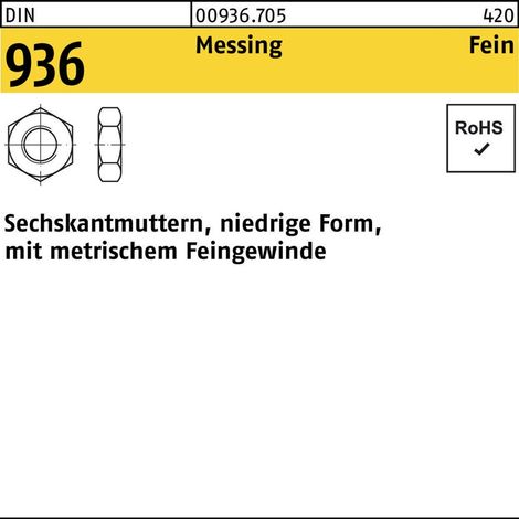 Sechskantmutter DIN 936 M14x 1,5 Messing 50 Stück (1/2)