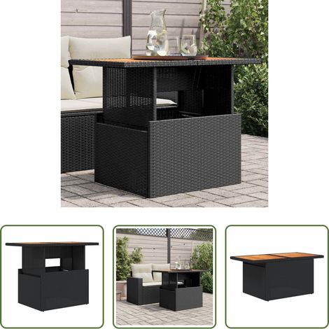 vidaXL Table de jardin réglable - Table de jardin noir 100x55x73 cm résine tressée et bois acacia (1/5)