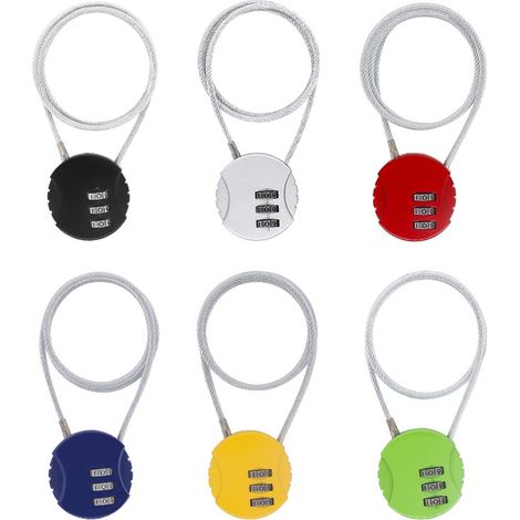 Lot de 6 cadenas à bagages, combinaison à 3 chiffres, avec cordon flexible, sécurité portable pour valises, sacs à dos et casiers en voyage.-AquaForge (1/5)