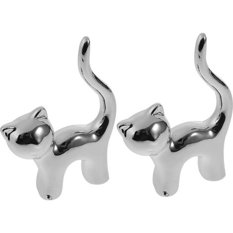 Porte-Bagues Chat en Céramique Plaqué Or Lot de 2 Support Décoratif pour Bagues et Bijoux Rangement Élégant pour Chambre Salon ou Bureau Accessoire Présent Anniversaire (1/5)
