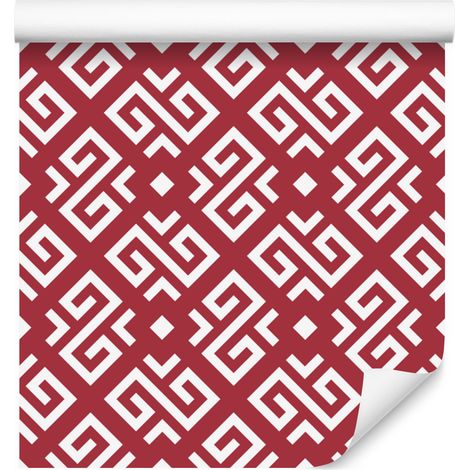 Carta da parati con motivo geometrico rosso e corallo per soggiorno e camera da letto, 50x1000 cm (1/5)