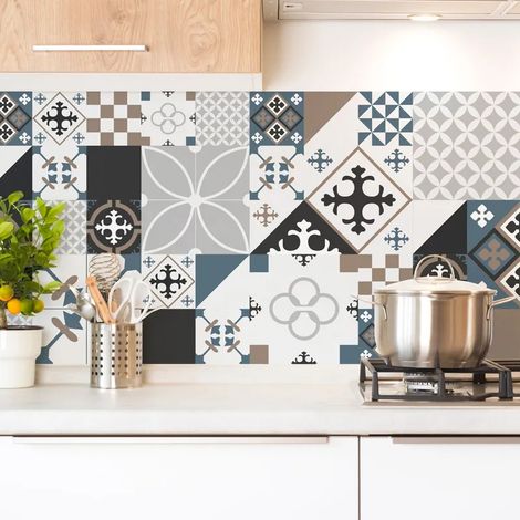 Crédence cuisine en aluminium - effet carreaux de ciment dulce - 360x50 cm (en 3 bandeaux) (1/5)