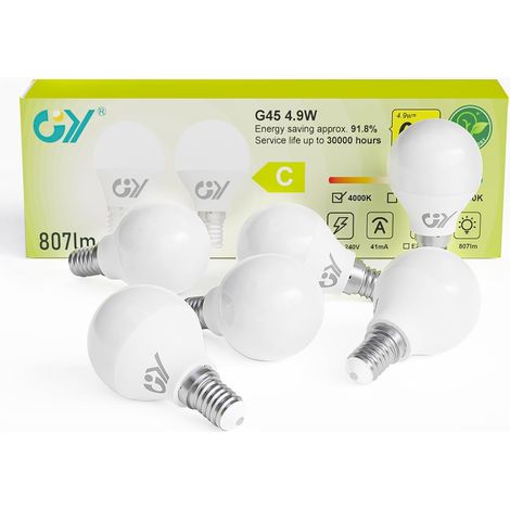 Ampoule LED E14 4,9W équivalent 60W, 807 Lumens 4000K Blanc Neutre,G45 Ampoule E14 Led Efficacité Energétique, Non-Dimmable, Lot de 6 (1/5)