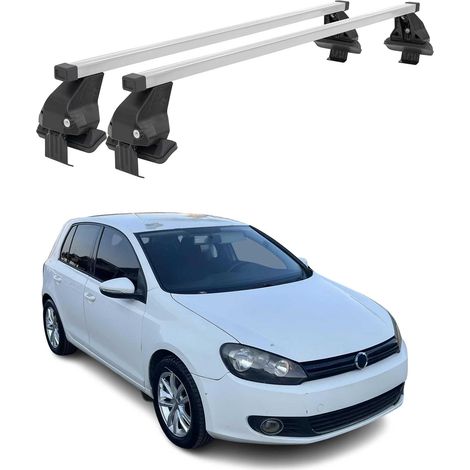 OMAC Dachträger Querträger Stahl für VW Golf mk6 2008-2012 5Tür – Abschließbar – City-Crash-getestet – DIN 75302:2019 – ISO/PAS 11154:2006 – Max. 50 kg Silber (1/5)