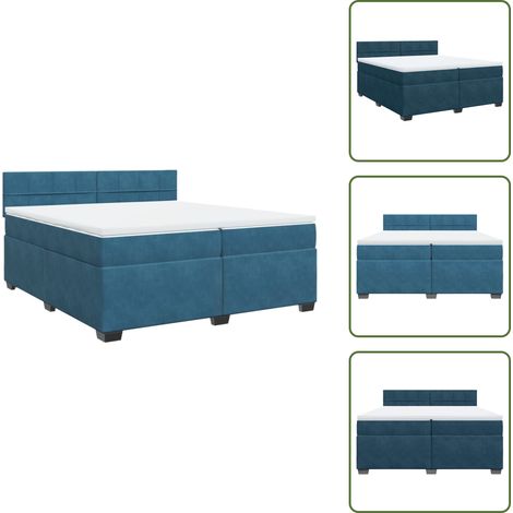 Tête de lit réglable - vidaXL Sommier à lattes de lit et matelas Bleu 200x200 cm velours - Surmatelas confortable (1/5)