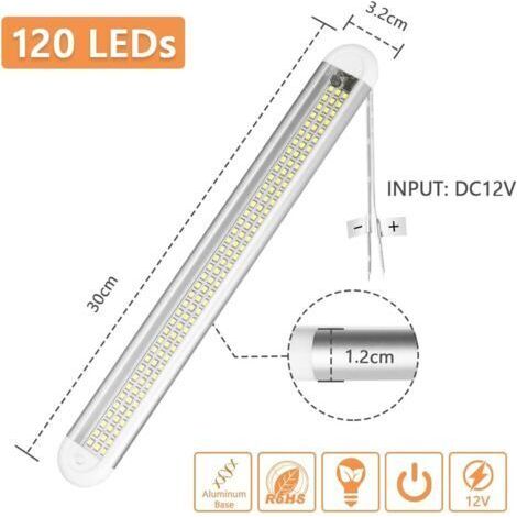 Éclairage intérieur LED, 2 pièces, éclairage intérieur 12 V 120 LED avec interrupteur marche/arrêt, bande LED blanche pour voiture/camion/camping-car/bateau/fourgonnette (9-90 V CC) (1/4)