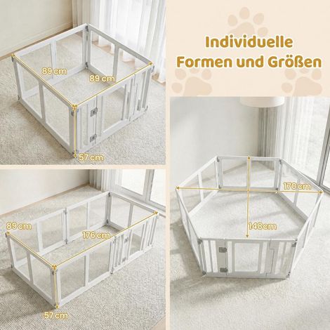 Parc Chien Transparent Plastique HDPE 6 Panneaux Enclos Modulable avec Porte Verrouillable pour Intérieur et Extérieur (1/5)
