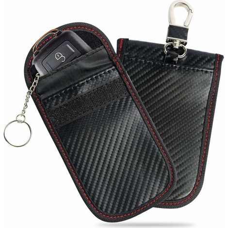 Signal Blocage Faraday Pochette Sac, Lot de 2 Pochettes Blocage Signal RFID pour Clé Voiture, Étui de Protection Anti RFID en Fibre de Carbone, (1/5)