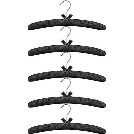 Set mit 5 gepolsterten Satin-Kleiderbügeln für Damen, schwarze Kleiderbügel mit dicker, rutschfester Schaumstoffpolsterung (1/5)