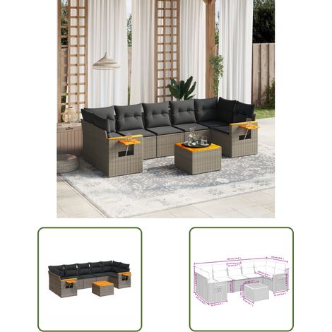 The Living Store 8-tlg. Garten-Sofagarnitur mit Kissen Grau Poly Rattan - Gartenmöbel Set - Esszimmergarnitur - Outdoor Möbel - Lounge Sofa - Rattan Gartenmöbel (1/3)